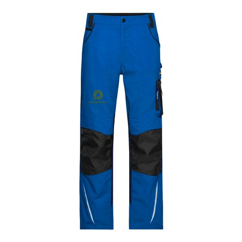 Pantalon de travail bleu en mlange polyester-coton avec poches.