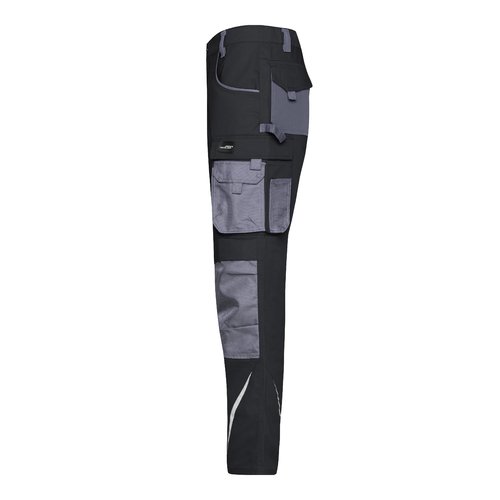 Pantalon de travail noir et gris en mlange polyester-coton avec poches multiples.