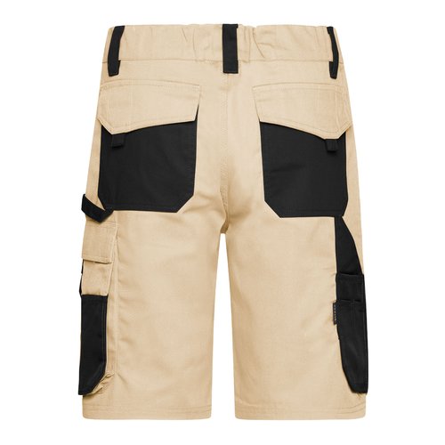 Short de travail beige/noir en mlange de coton avec de nombreuses poches.