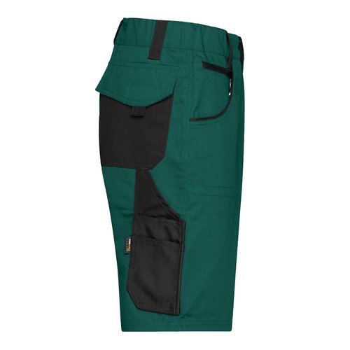 Shorts en polyester-coton vert fonc/noir avec poches multiples.