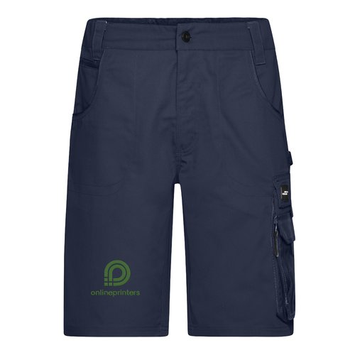 Short bleu marine en mlange polyester-coton avec de nombreuses poches.