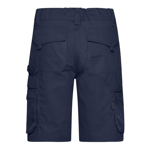 Short de travail bleu marine en mlange polyester-coton avec de nombreuses poches.
