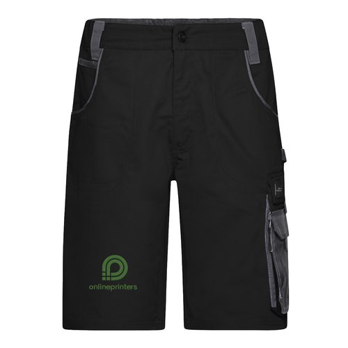 Short de travail noir et gris en mlange polyester-coton avec poches multiples.