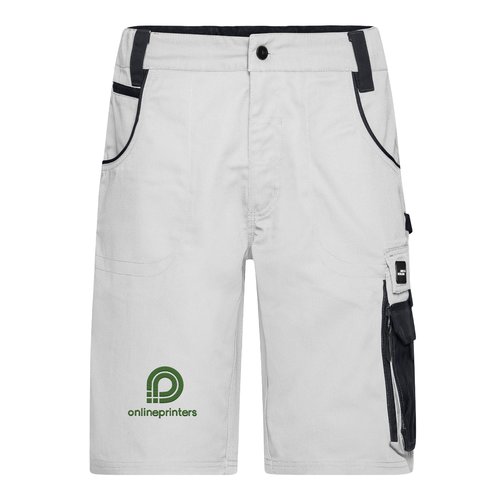Short de travail blanc et gris en mlange de polyester et coton avec plusieurs poches.