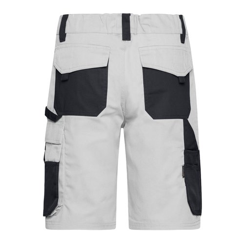 Short de travail blanc et gris en mlange polyester-coton avec plusieurs poches.