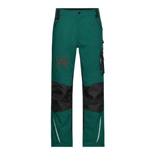 Pantalon de travail vert en matériau résistant avec poches pratiques.