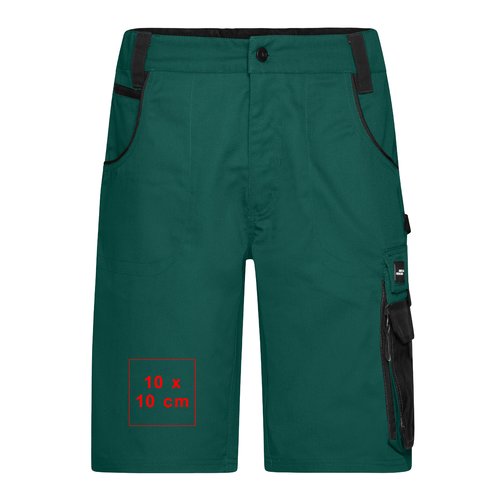 Shorts unisexe en tissu vert avec poches.