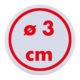 Badge blanc rond avec épingle.