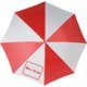 Parapluie droit automatique rouge et blanc avec grand canopy.