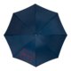Parapluie automatique bleu avec housse et armature.