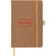 Carnet marron avec fermeture lastique et marque-page.