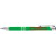 Stylo gel vert avec lments mtalliques et clip.
