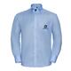 Chemise en coton bleu ciel pour hommes, infroissable, avec manches longues et patte de boutonnage.