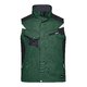 Gilet de travail vert fonc en polyester-coton avec plusieurs poches.